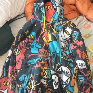 Volcom Multicolor Graphic Hoodie Jacket - Black, Teal, Coral, Yellow